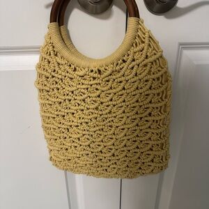 Sigrid Olsen Yellow Knit Tote with Wooden Handles